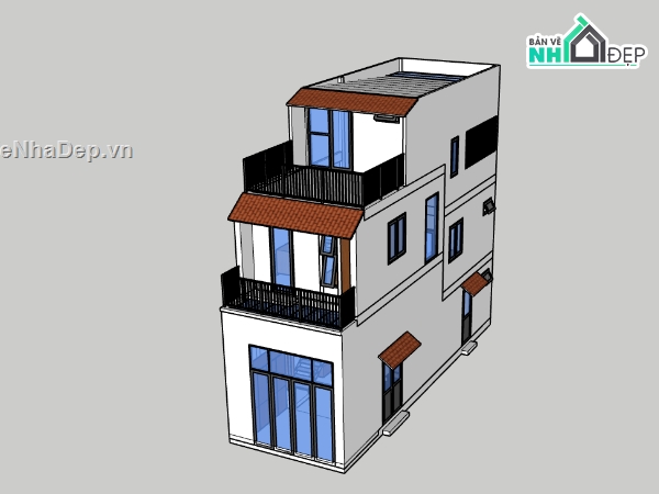 nhà phố 3 tầng,su nhà phố,sketchup nhà phố