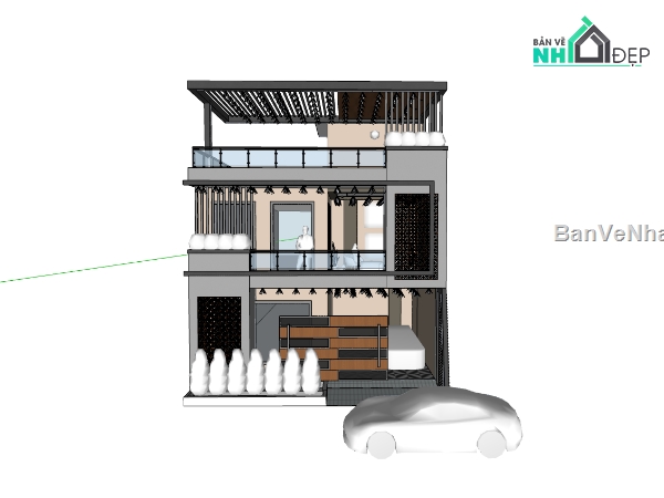 nhà phố 3 tầng,su nhà phố,sketchup nhà phố