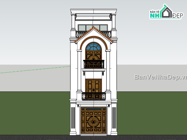 nhà 4 tầng,nhà phố 4 tầng,sketchup nhà phố