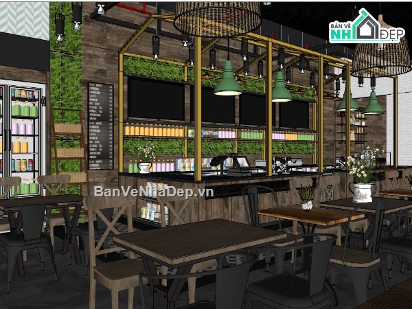 mẫu quán cafe,su quán cafe,sketchup quán cafe,model su quán cafe