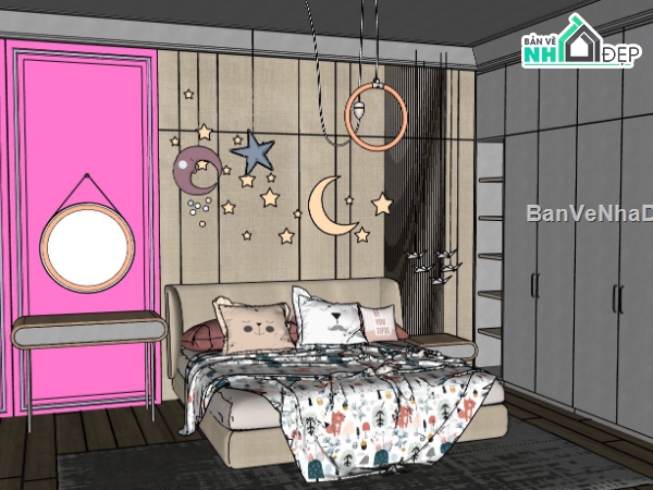 Model phòng ngủ,Model phòng ngủ cho bé,phòng ngủ hiện đại