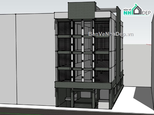 văn phòng làm việc,sketchup ngoại thất văn phòng,sketchup văn phòng hiện đại