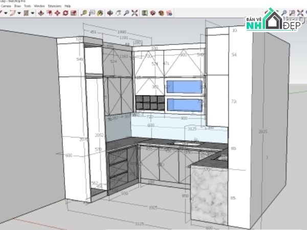bản vẽ tủ bếp,sketchup tủ bếp,Mô hình tủ bếp,kỹ thuật tủ bếp