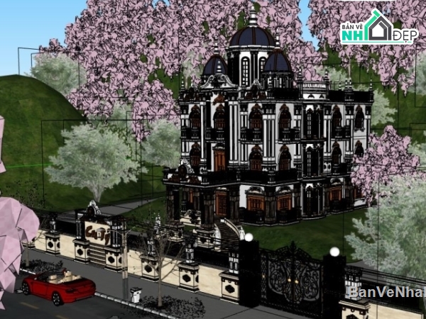 Sketchup biệt thự 3 tầng,biệt thự cổ điển 3 tầng,biệt thự 3 tầng,thiết kế biệt thự 3 tầng,bản vẽ biệt thự 3 tầng,sketchup biệt thự 3 tầng