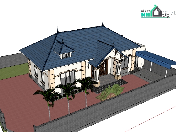 biệt thự 1 tầng,su biệt thự,sketchup biệt thự