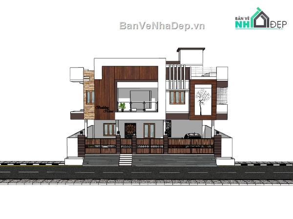 biệt thự 2 tầng,su biệt thự,sketchup biệt thự