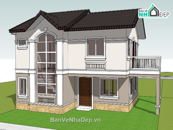 biệt thự 2 tầng,su biệt thự,sketchup biệt thự