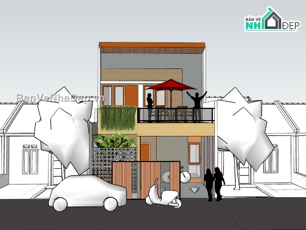 su nhà phố,sketchup nhà phố,nhà phố 2 tầng