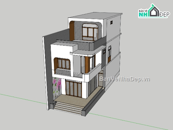 nhà phố 3 tầng,sketchup nhà phố,su nhà phố