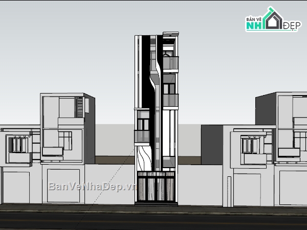 su nhà phố,sketchup nhà phố,su nhà phố 5 tầng