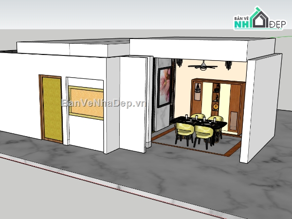 biệt thự 1 tầng,su biệt thự,sketchup biệt thự