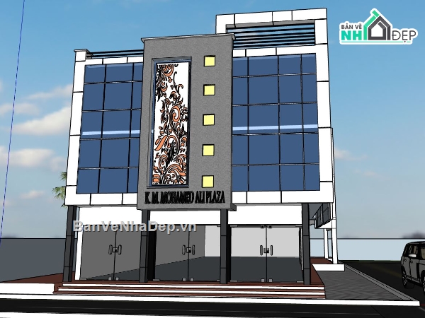 trung tâm thương mại,File sketchup trung tâm thương mại,model trung tâm thương mại,trung tâm thương mại 3 tầng,phối cảnh trung tâm thương mại