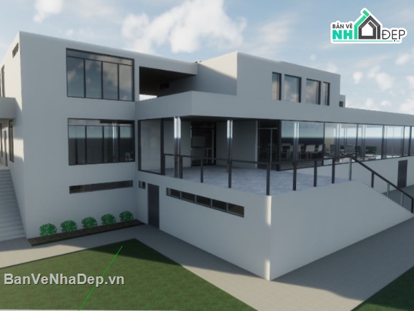villa 2 tầng,model sketchup villa 2 tầng,phối cảnh biệt thự 2 tầng