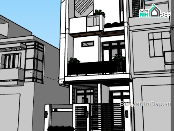 Nhà phố 3 tầng,File su Nhà phố 3 tầng,Sketchup Nhà phố 3 tầng,Model Nhà phố 3 tầng,nhà 3 tầng