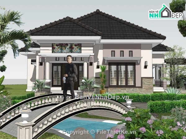 biệt thự vườn sketchup,biệt thự bao cảnh SU,Sketchup biệt thự vườn,Sketchup biệt thự,file su biệt thự,biệt thự vườn