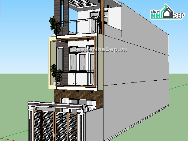 su nhà phố 3 tầng,su nhà phố,nhà phố 3 tầng,nhà 3 tầng hiện đại,model sketchup nhà phố 3 tầng
