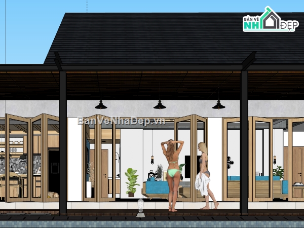 file su biệt thự,Su biệt thự 1 tầng,sketchup biệt thự 1 tầng,file su nội thất biệt thự