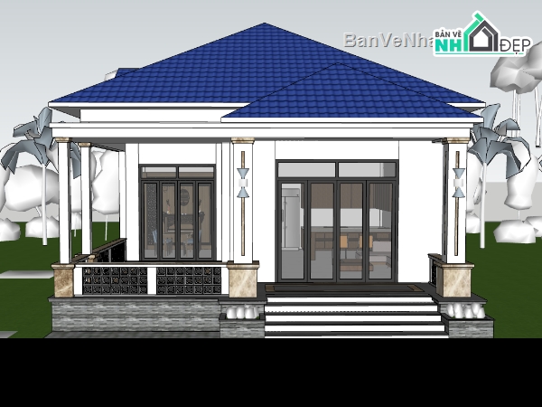 nhà 1 tầng,su nhà 1 tầng,sketchup nhà 1 tầng