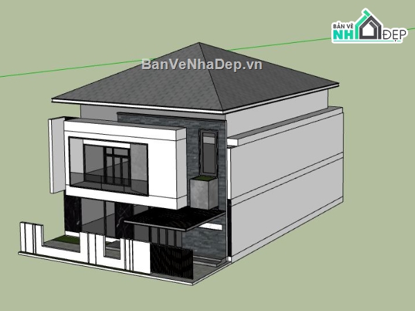 biệt thự 2 tầng,biệt thự sketchup,biệt thự hiện đại