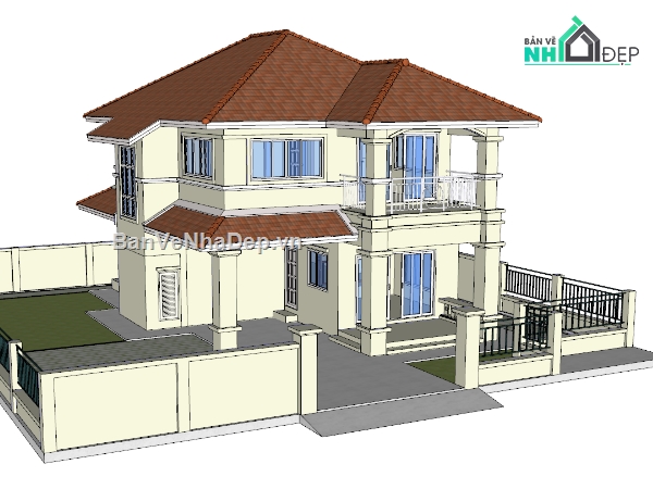 biệt thự,model biệt thự,biệt thự 2 tầng