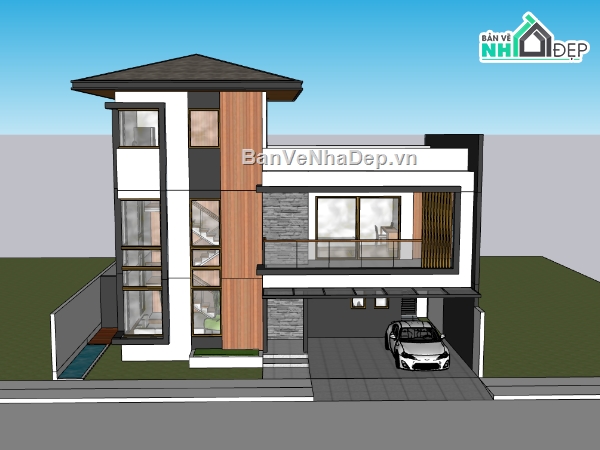 biệt thự 3 tầng,su biệt thự,sketchup biệt thự