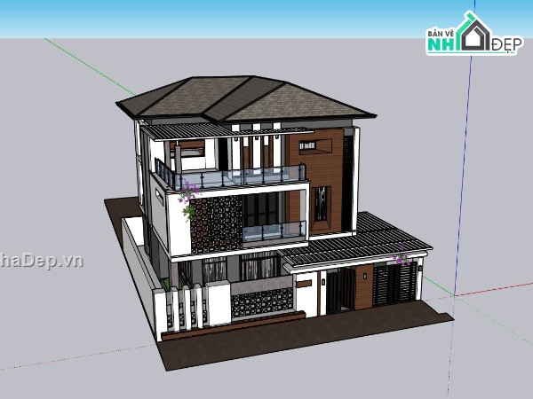 biệt thự 3 tầng,sketchup biệt thự 3 tầng,phối cảnh biệt thự