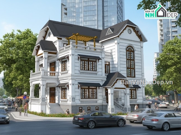 File sketchup mẫu biệt thự cổ điển 2 tầng 12x1,File sketchup biệt thự cổ điển,Model sketchup biệt thự cổ điển 2 tầng,Biệt thự cổ điển 12x15m