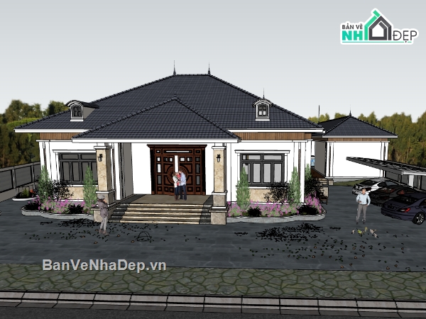 biệt thự sân vườn,sketchup biệt thự,su biệt thự