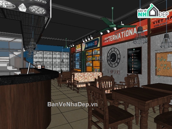 file su nội thất quán cafe,Model ghế nội thất cafe,chi tiết nội thất,Model nội thất,Su nội thất quán cà phê