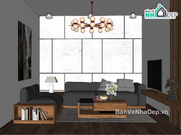 sketchup phòng khách hiện đại,model su nội thất phòng khách,phòng khách 3d,thiết kế phòng khách đẹp