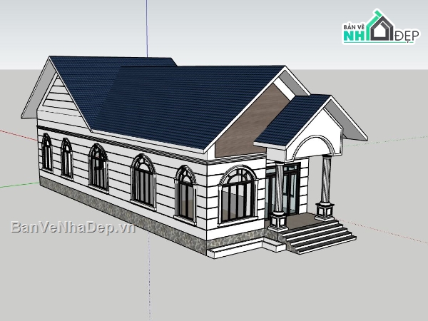 Nhà mái thái cấp 4,sketchup nhà cấp 4,mẫu nhà cấp 4,phối cảnh nhà cấp 4