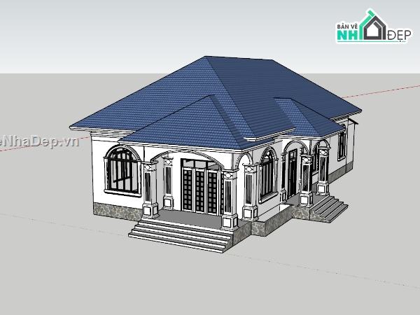 su biệt thự,sketchup biệt thự,su biệt thự 1 tầng,sketchup biệt thự 1 tầng