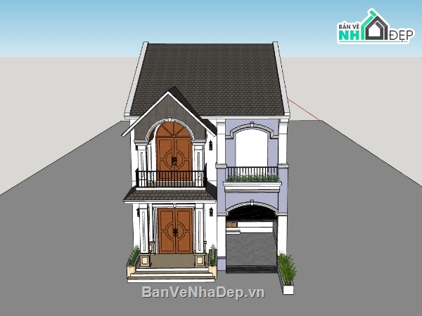 biệt thự 2 tầng,sketchup biệt thự 1 tầng,biệt thự 3D sketchup