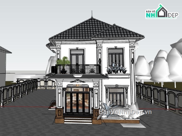 biệt thự sketchup,biệt thự 2 tầng,biệt thự đẹp