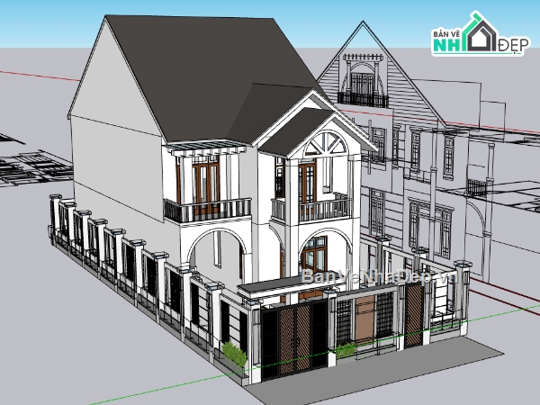 biệt thự 2 tầng,biệt thự sketchup,su biệt thự,sketchup biệt thự