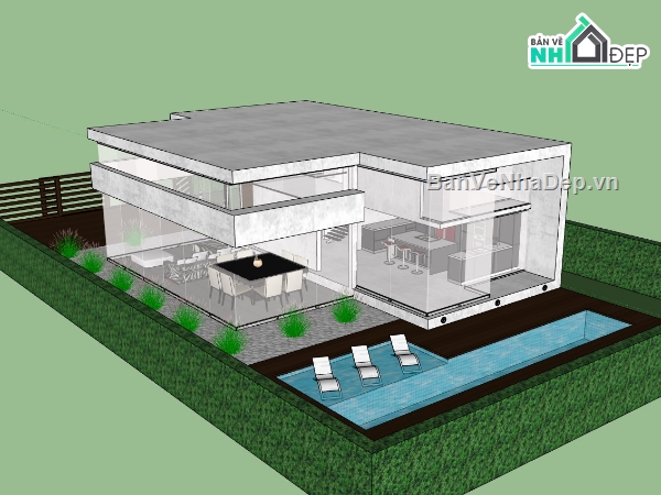 biệt thự 2 tầng,biệt thự sketchup,sketchup biệt thự,File sketchup biệt thự 2 tầng,sketchup biệt thự 2 tầng