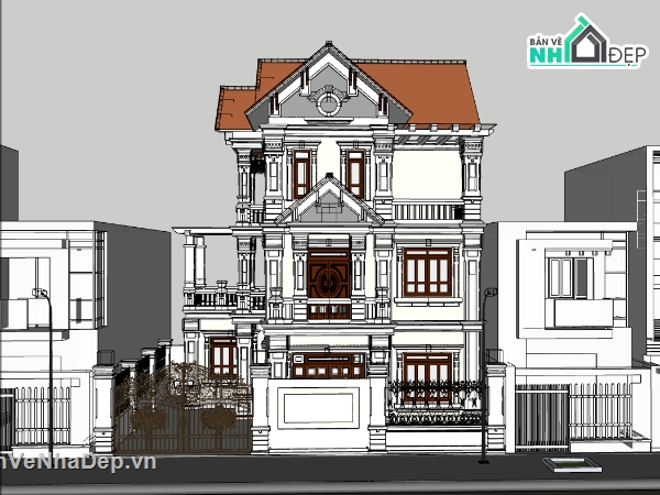 su biệt thự,sketchup biệt thự,su biệt thự 3 tầng