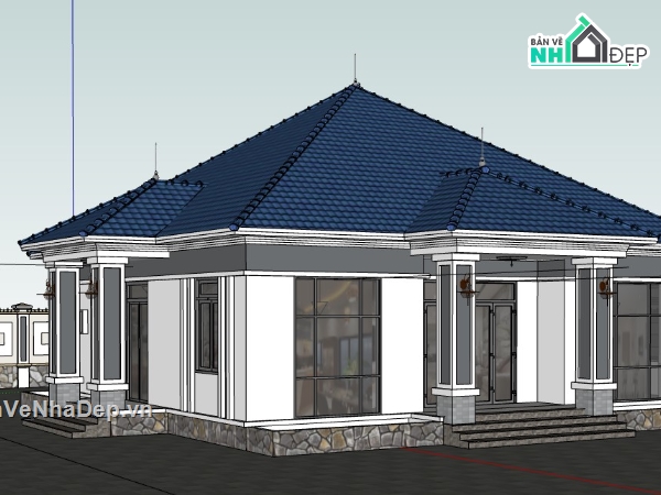 biệt thự 1 tầng,biệt thự sketchup,sketchup biệt thự,sketchup biệt thự 1 tầng