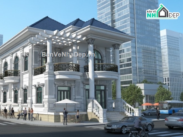 File sketchup Biệt Thự Tân Cổ Điển,sketchup Biệt Thự Tân Cổ Điển,Mẫu biệt thự tân cổ điển 10x20m