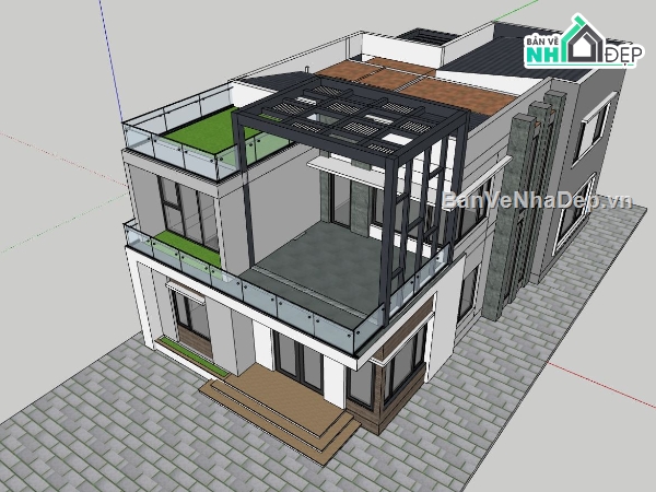 biệt thự phố,biệt thự phố 2 tầng,mẫu sketchup biệt thự phố,phối cảnh biệt thự phố