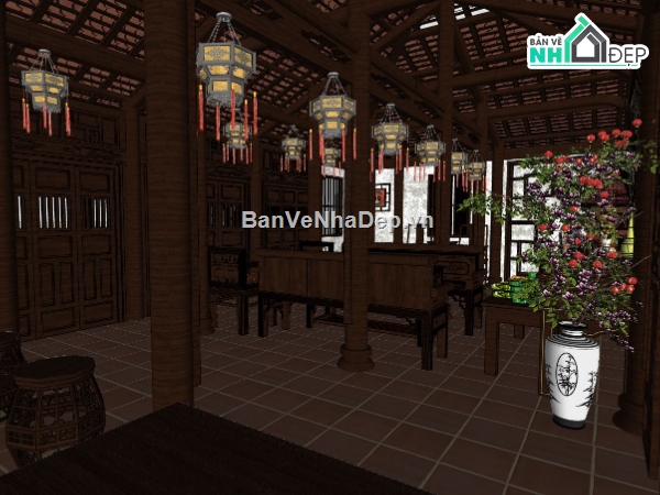 thiết kế ngoại thất nhà,sketchup nội thất nhà cổ,sketchup nhà cổ,kiến trúc nhà cổ