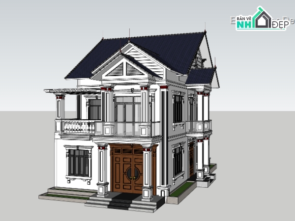 biệt thự 2 tầng,su biệt thự,sketchup biệt thự