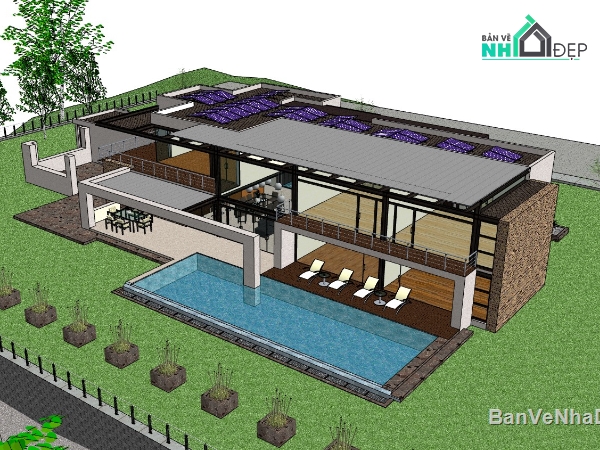 biệt thự 2 tầng,su biệt thự,sketchup biệt thự
