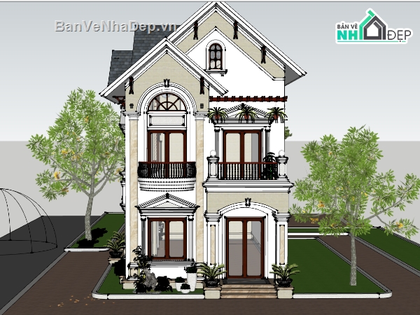 biệt thự 2 tầng,su biệt thự,sketchup 2 tầng