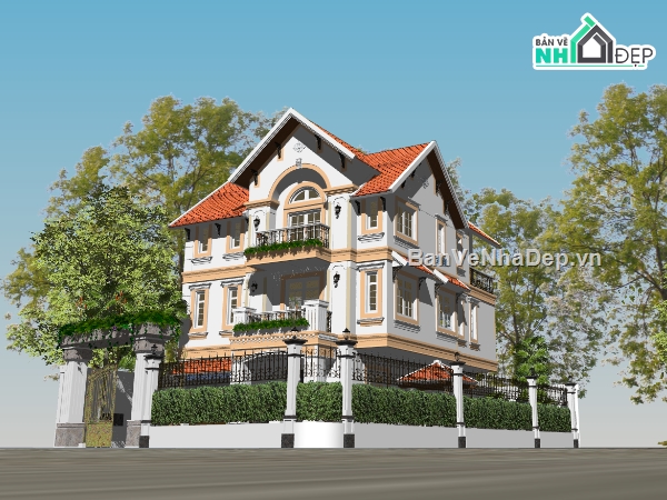 biệt thự 3 tầng,su biệt thự,sketchup biệt thự