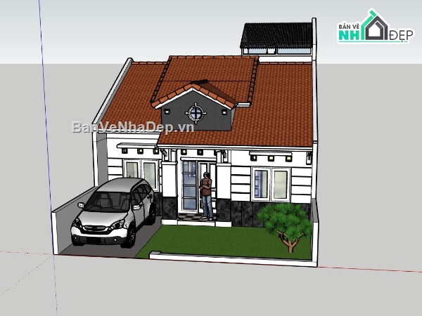 nhà cấp 4,sketchup nhà cấp 4,phối cảnh nhà cấp 4 sketchup