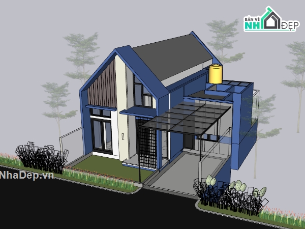 su nhà 1 tầng,sketchup nhà 1 tầng,nhà 1 tầng
