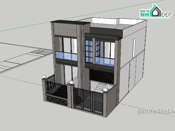 nhà phố 2 tầng,sketchup nhà phố,su nhà phố,su nhà phố 2 tầng