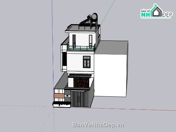 nhà phố 3 tầng,thiết kế nhà phố đẹp,sketchup nhà phố