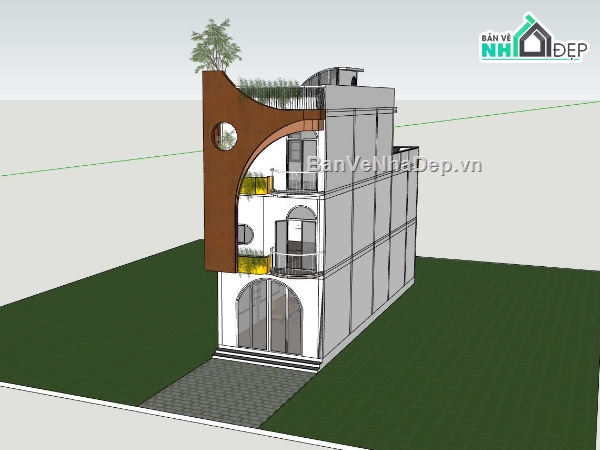 nhà phố 3 tầng,sketchup nhà phố,mẫu nhà phố 3 tầng đẹp,nhà phố hiện đại